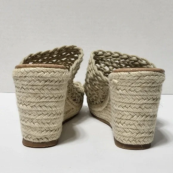 Woven Crochet Espadrille Wedge Sandals Beige Platform Mule Heels Womens 8 - Picture 4 of 7